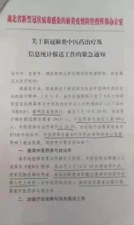 【震惊】湖北承认中医药作用未得到充分发挥，参与率仅30% ，已严令限期改正